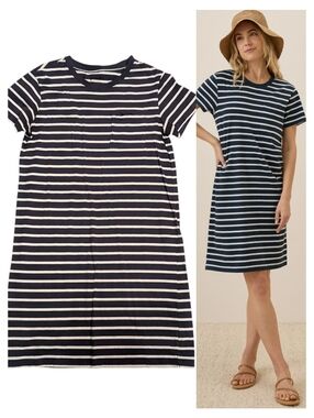Pact Organic Monterey Stripe Softspun Tee Dress Size Medium